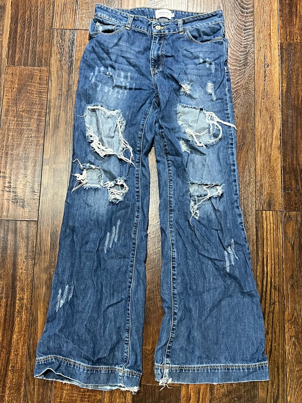 Ripped Wide-Leg Jeans in Dark Blue by Unknown Brand